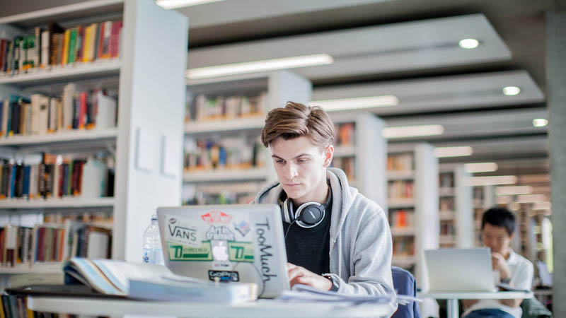 students working in a library
